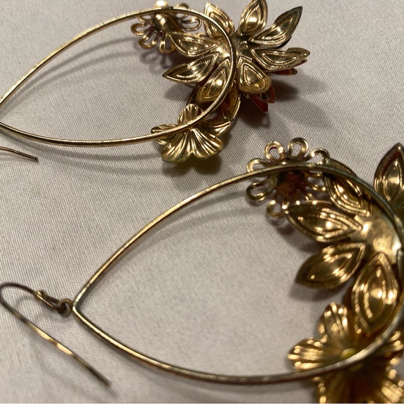 Colorful Floral Earrings with Teardrop Hoops - Picture 6 of 6